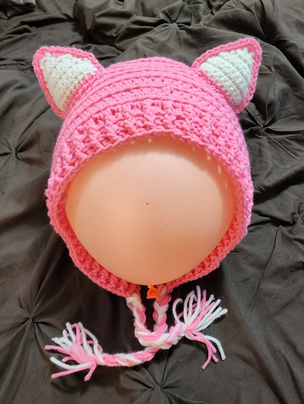 Kids Pink & White Cat Ear Knit Hat